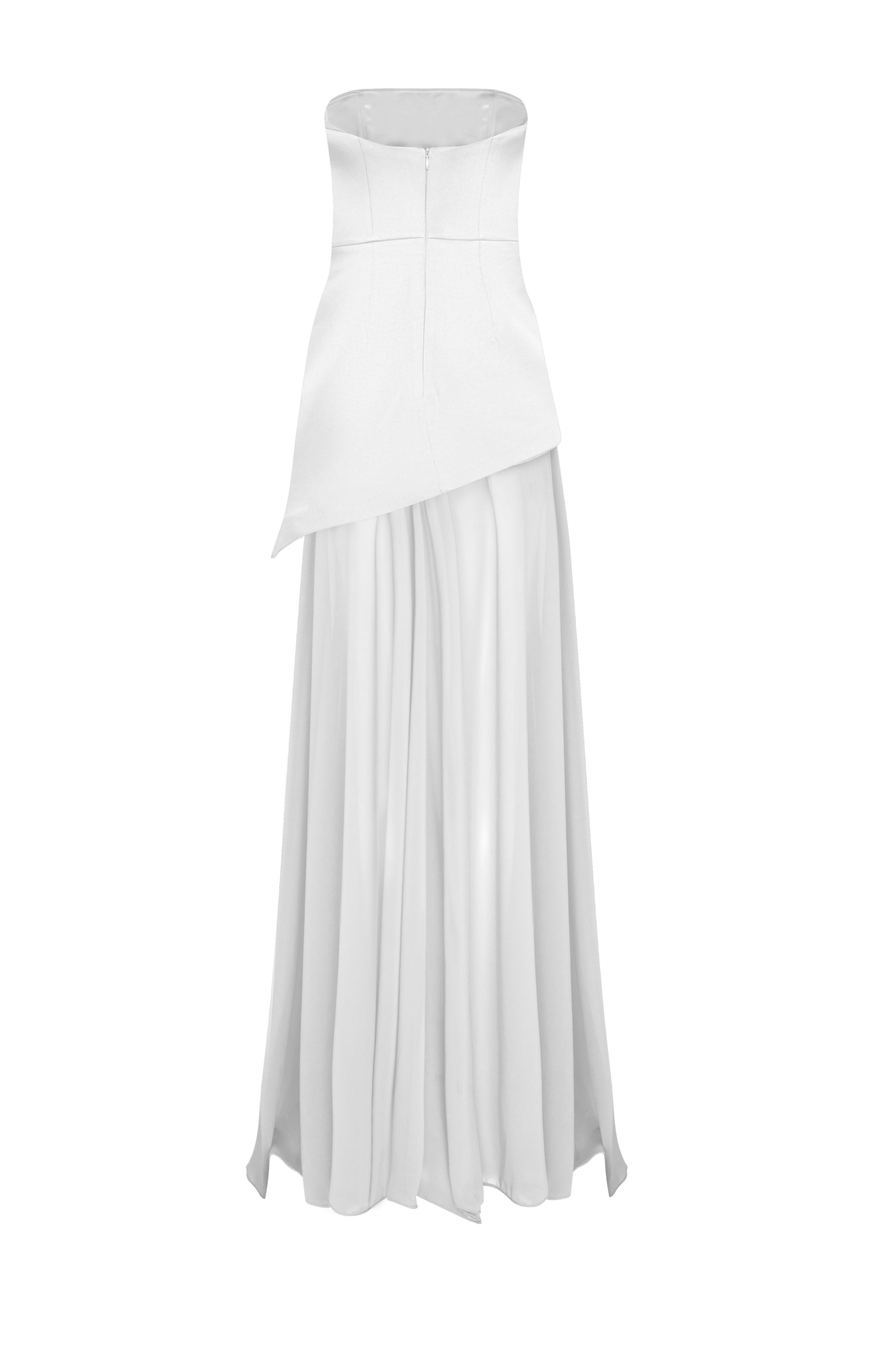 Roccie-Kaila White Strapless Asymmetric Maxi Dress-Elbise-2-Milagron.com