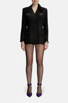 Roccie-Laura Double Breasted Satin Trimmed Crepe Blazer-Blazer Ceket-1-Milagron.com
