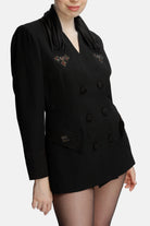 Roccie-Laura Double Breasted Satin Trimmed Crepe Blazer-Blazer Ceket-2-Milagron.com