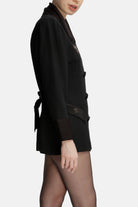 Roccie-Laura Double Breasted Satin Trimmed Crepe Blazer-Blazer Ceket-3-Milagron.com