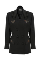 Roccie-Laura Double Breasted Satin Trimmed Crepe Blazer-Blazer Ceket-5-Milagron.com