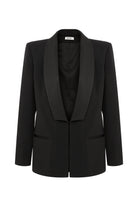Roccie-Marlena Satin Trimmed Crepe Blazer-Ceket-4-Milagron.com