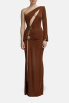 Roccie-Olya One Sleeve Embellished Stretch Maxi Dress-Elbise-2-Milagron.com