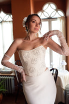 Roccie-Ophelia Crystal Embellished Strapless Lace Corset-Büstiyer-3-Milagron.com