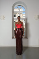 Roccie-Sadie Strapless Long Dress With Draped Satin And Sequin Mix-Elbise-2-Milagron.com