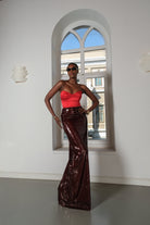 Roccie-Sadie Strapless Long Dress With Draped Satin And Sequin Mix-Elbise-5-Milagron.com