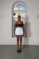 Roccie-Seraphina Off Shoulder Mini Top With Taffeta And Satin Mix-Top-1-Milagron.com