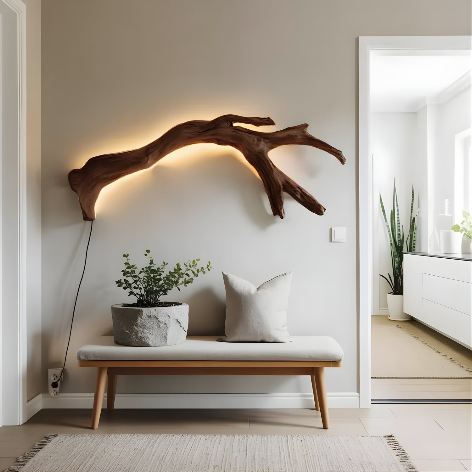 Bois D'Art Özel Üretim Gerçek Ağaç Tasarımlı Ledli Duvar Lambası / Ahşap Aplik