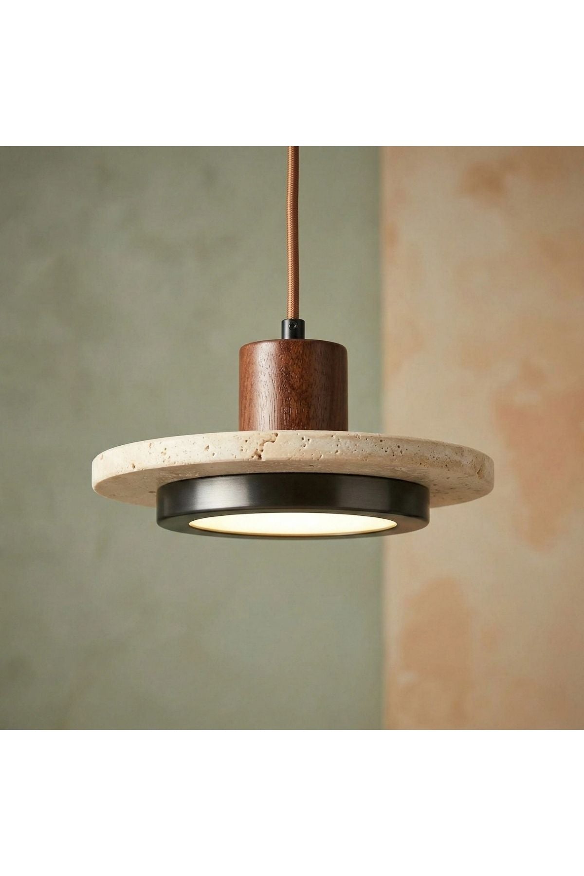 Boise Modern Traverten Taş & Ahşap Tasarım Entegre Led'Li Sarkıt Avize Vid-Bse-Trv-Led