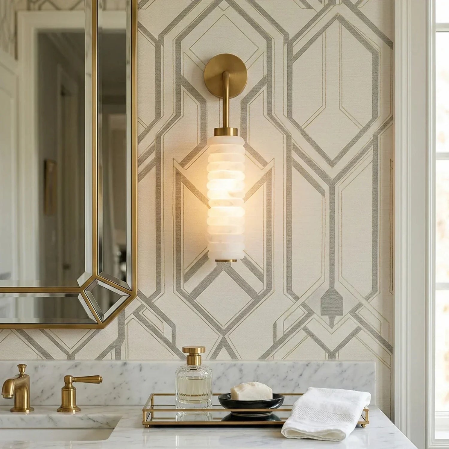 Callarinax Modern Lüks Tekli Doğal Alabaster Duvar Apliği (Cal-Cyl-Wll)