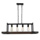 Lignum Doğal Ahşap Ve Siyah Metal Avize