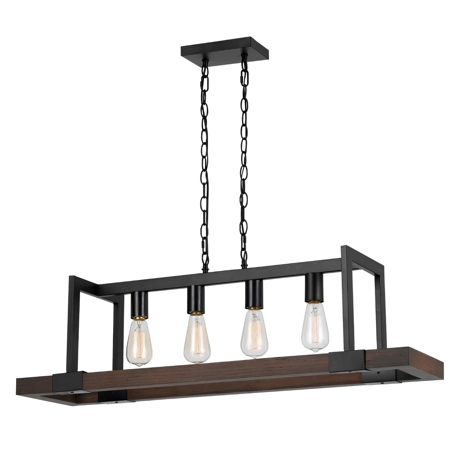 Lignum Doğal Ahşap Ve Siyah Metal Avize