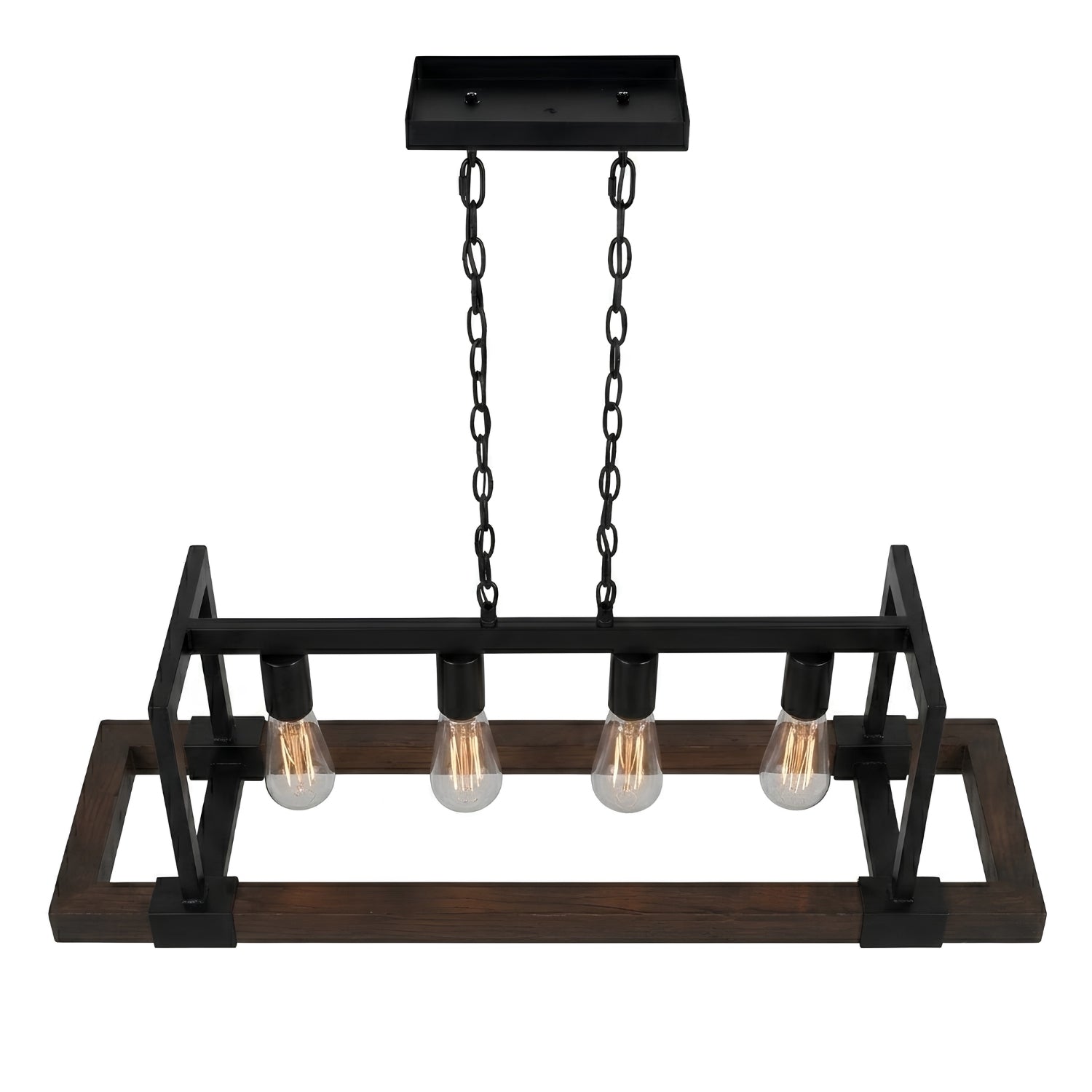 Lignum Doğal Ahşap Ve Siyah Metal Avize
