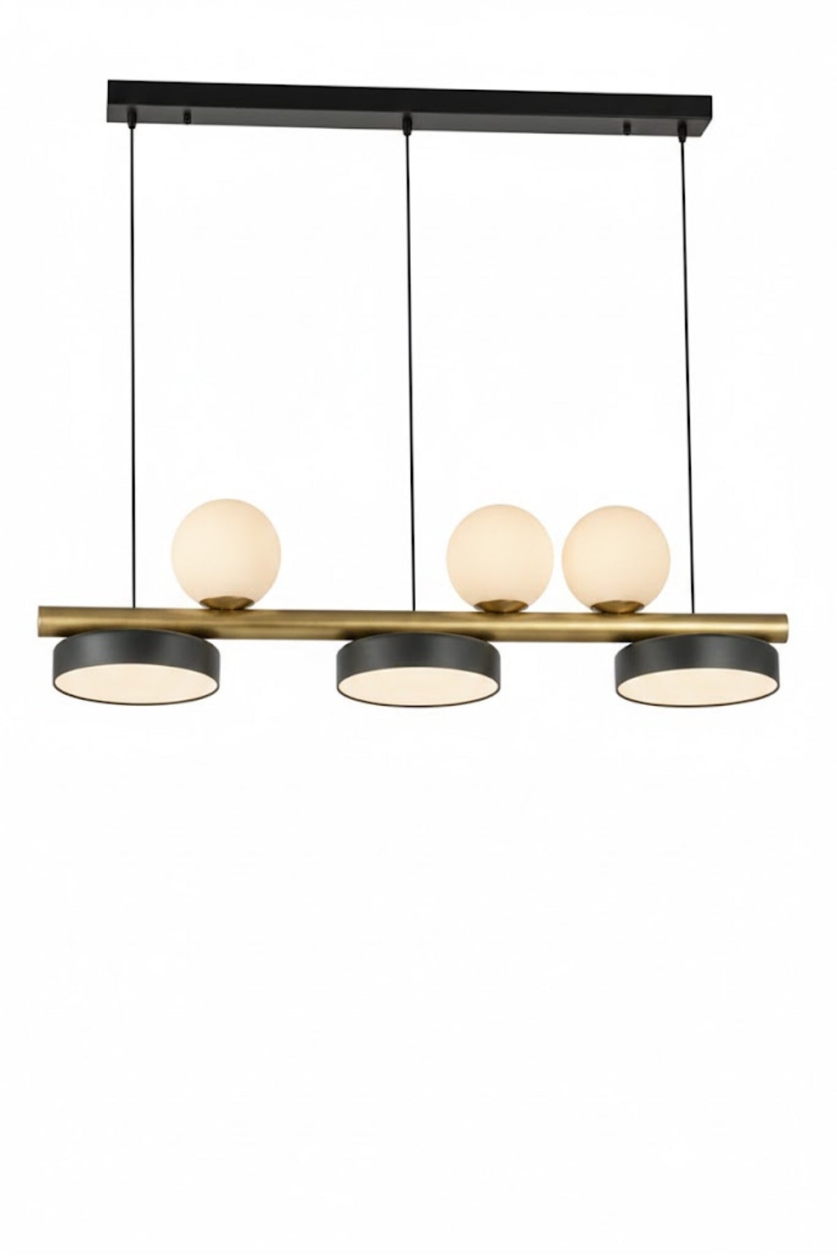 Neraxis Modern Lineer Sarkıt Avize - Eskitme Gold Gövdeli Cam Küre Ve Led Panel Detaylı Aydınlatma - 6487-6865