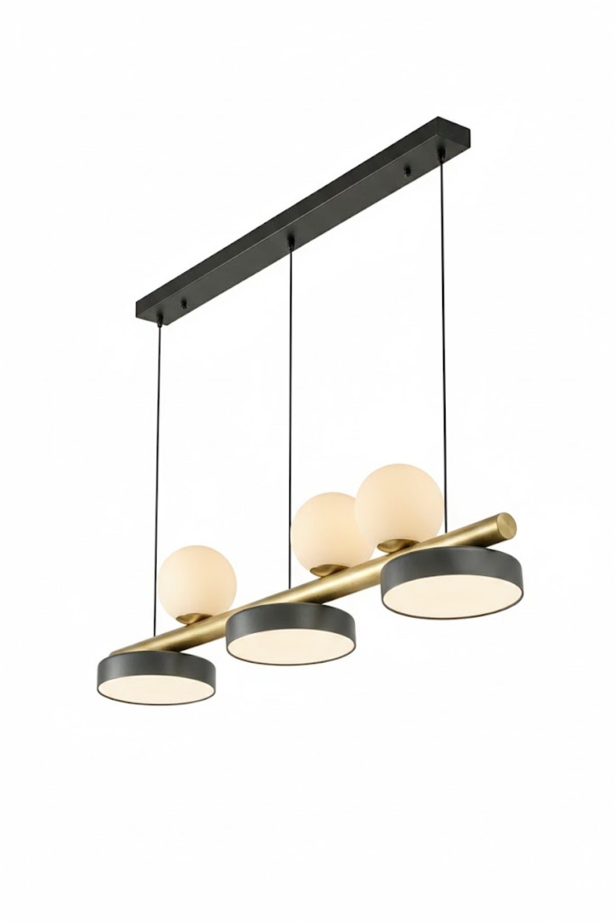 Neraxis Modern Lineer Sarkıt Avize - Eskitme Gold Gövdeli Cam Küre Ve Led Panel Detaylı Aydınlatma - 6487-6865