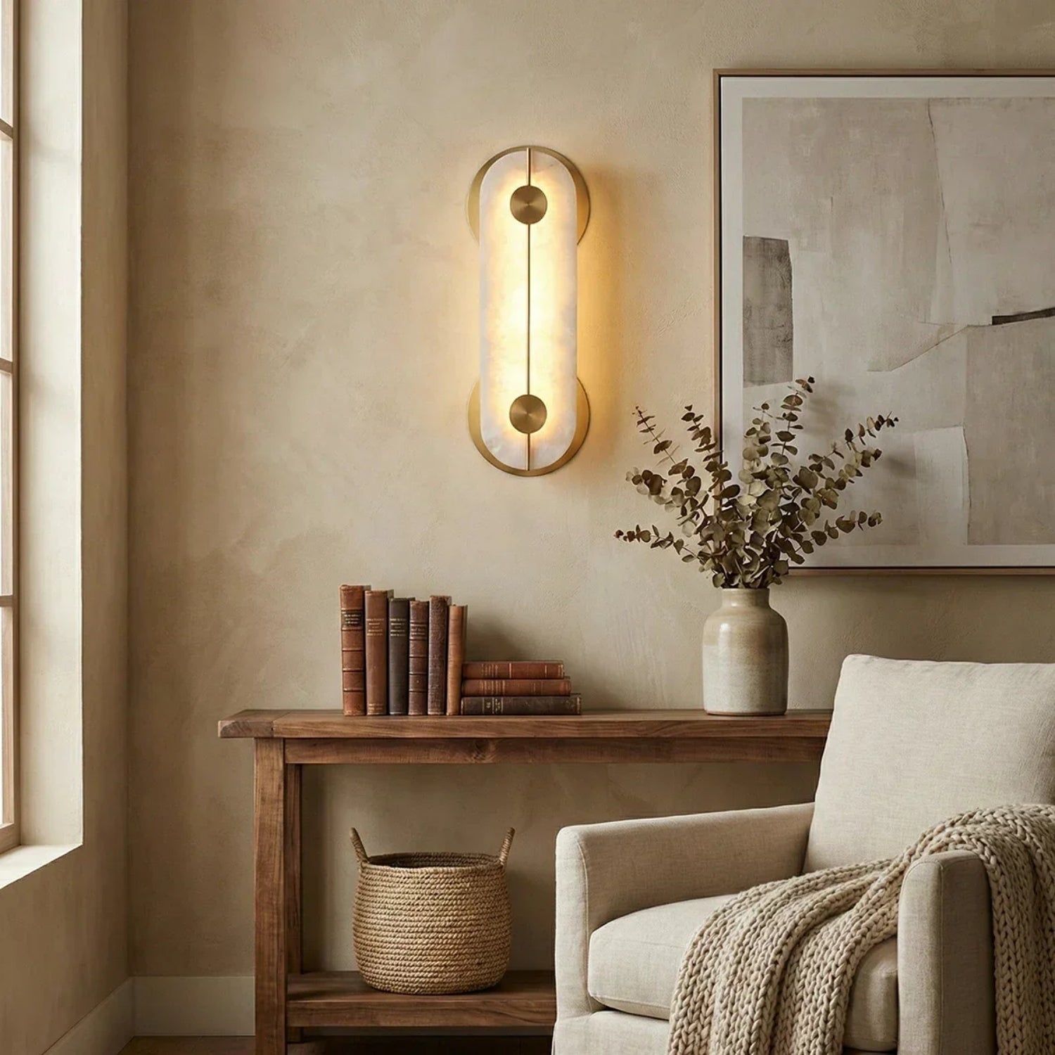 Obvarirox Modern Lüks Oval Doğal Alabaster Duvar Aplik (Obv-Ovl-Wll)