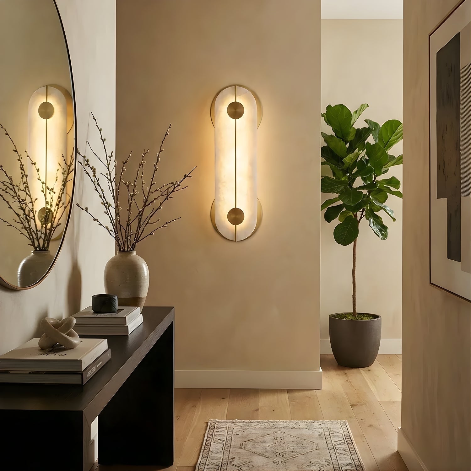Obvarirox Modern Lüks Oval Doğal Alabaster Duvar Aplik (Obv-Ovl-Wll)