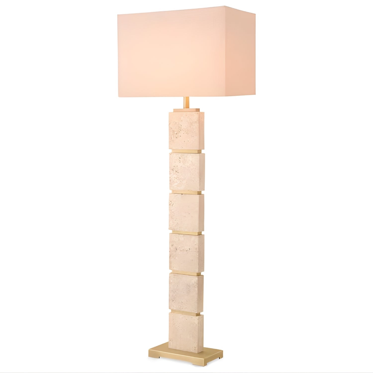 Toba Lüks Modern Doğal Traverten Taş Bloklu Eskitme Altın Lambader 55 Cm Salon Köşe Aydınlatması Tob-38Fl