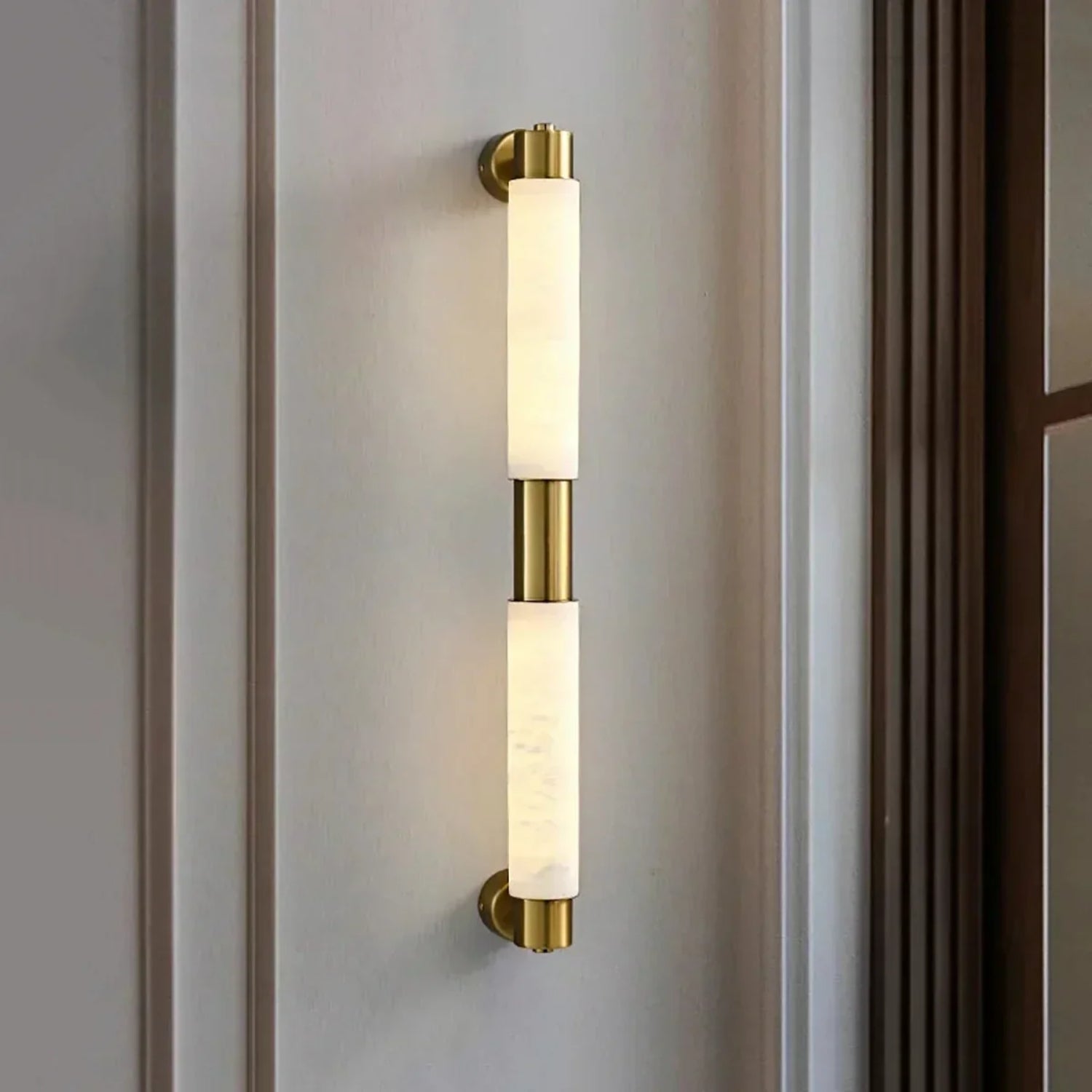 Tubixor Modern Lüks Silindirik Doğal Alabaster Taşlı Duvar Apliği (Tub-Cyl-Alb)