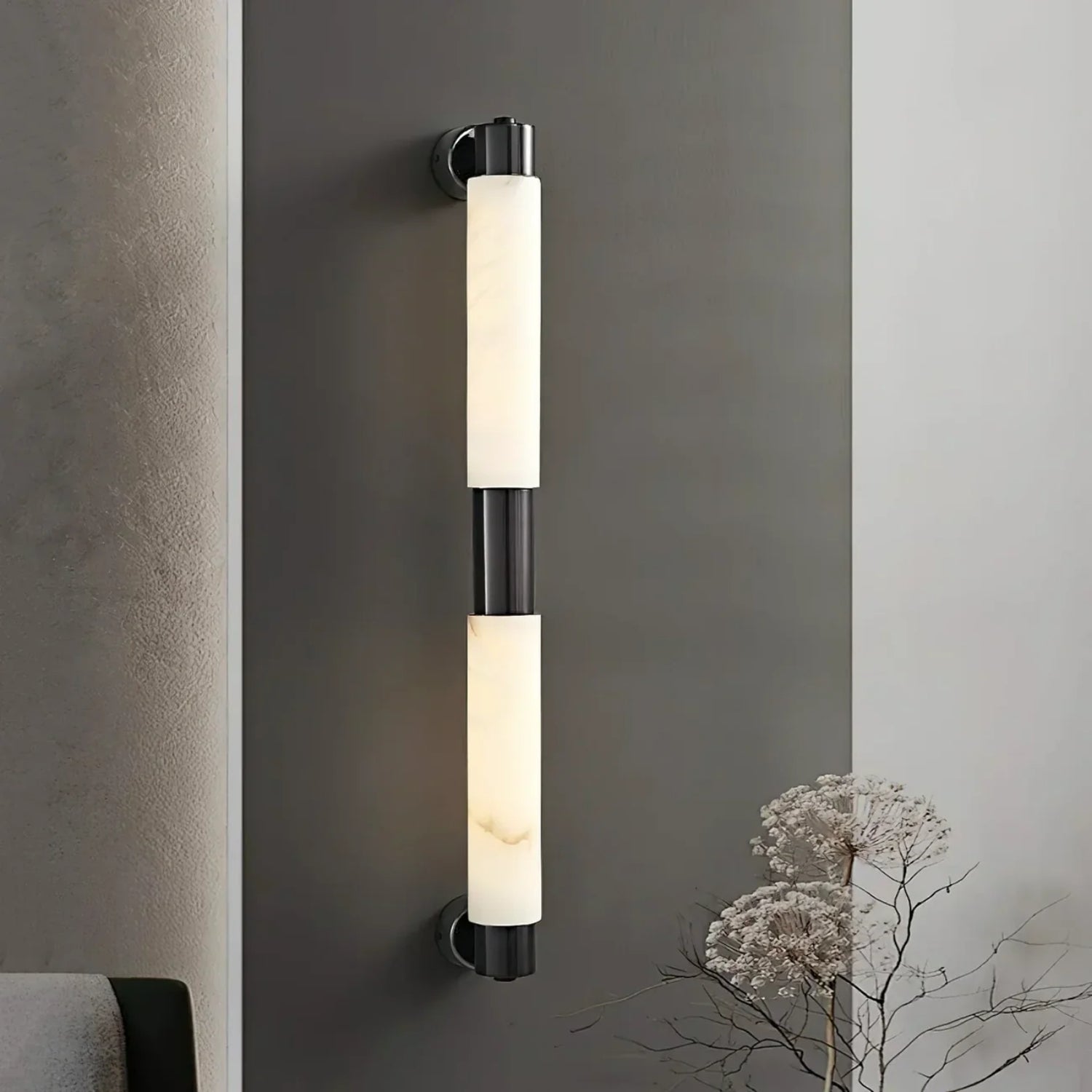 Tubixor Modern Lüks Silindirik Doğal Alabaster Taşlı Duvar Apliği (Tub-Cyl-Alb)