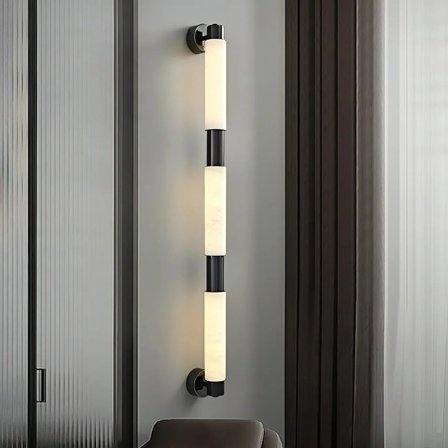 Tubixor Modern Lüks Silindirik Doğal Alabaster Taşlı Duvar Apliği (Tub-Cyl-Alb)