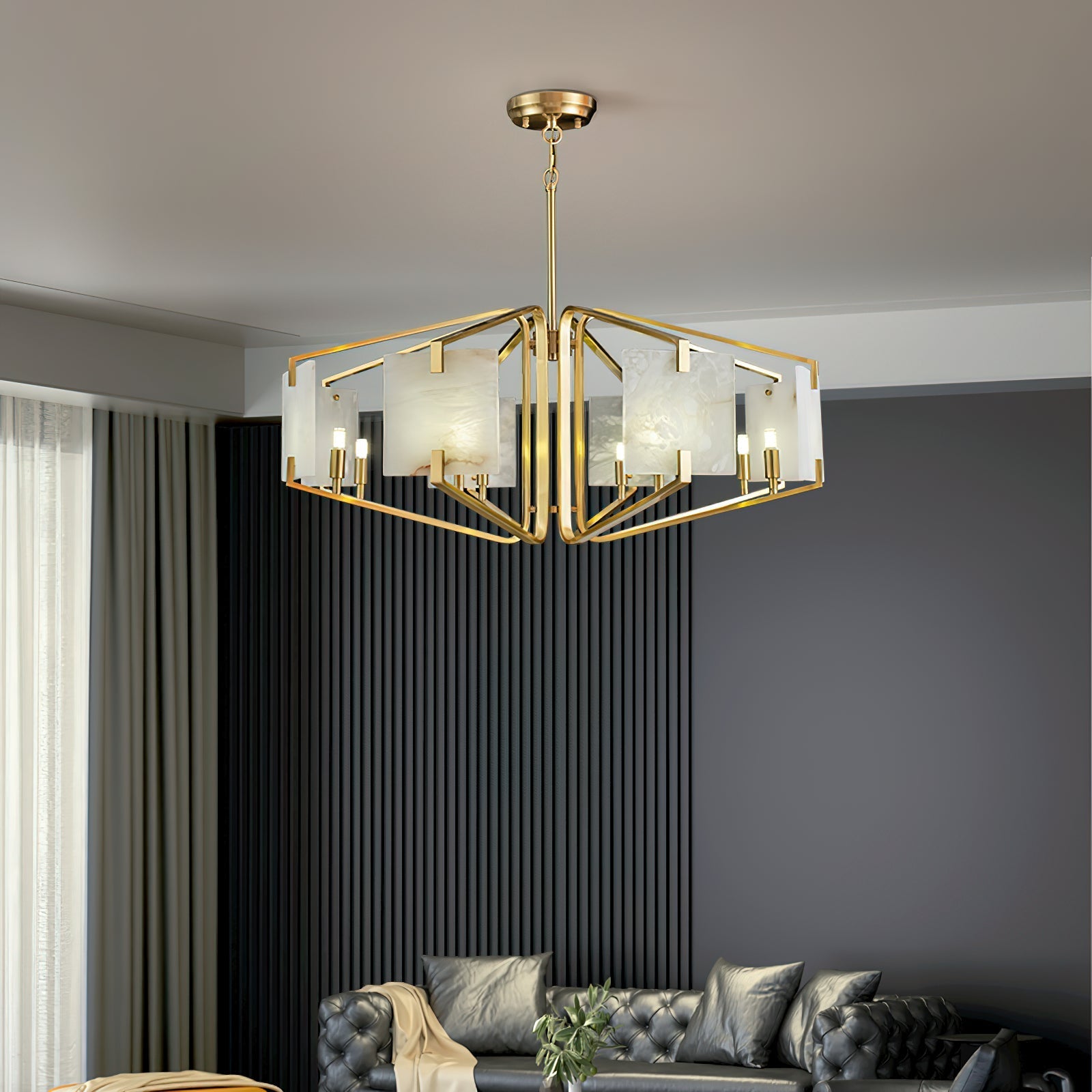 Valmera Mermer Avize – Altın Gövdeli, Modern Geometrik Tasarım Avize Ra-Avz- 4026-18-85