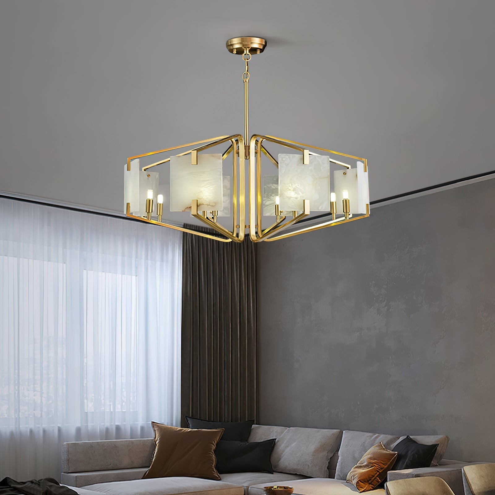 Valmera Mermer Avize – Altın Gövdeli, Modern Geometrik Tasarım Avize Ra-Avz- 4026-18-85