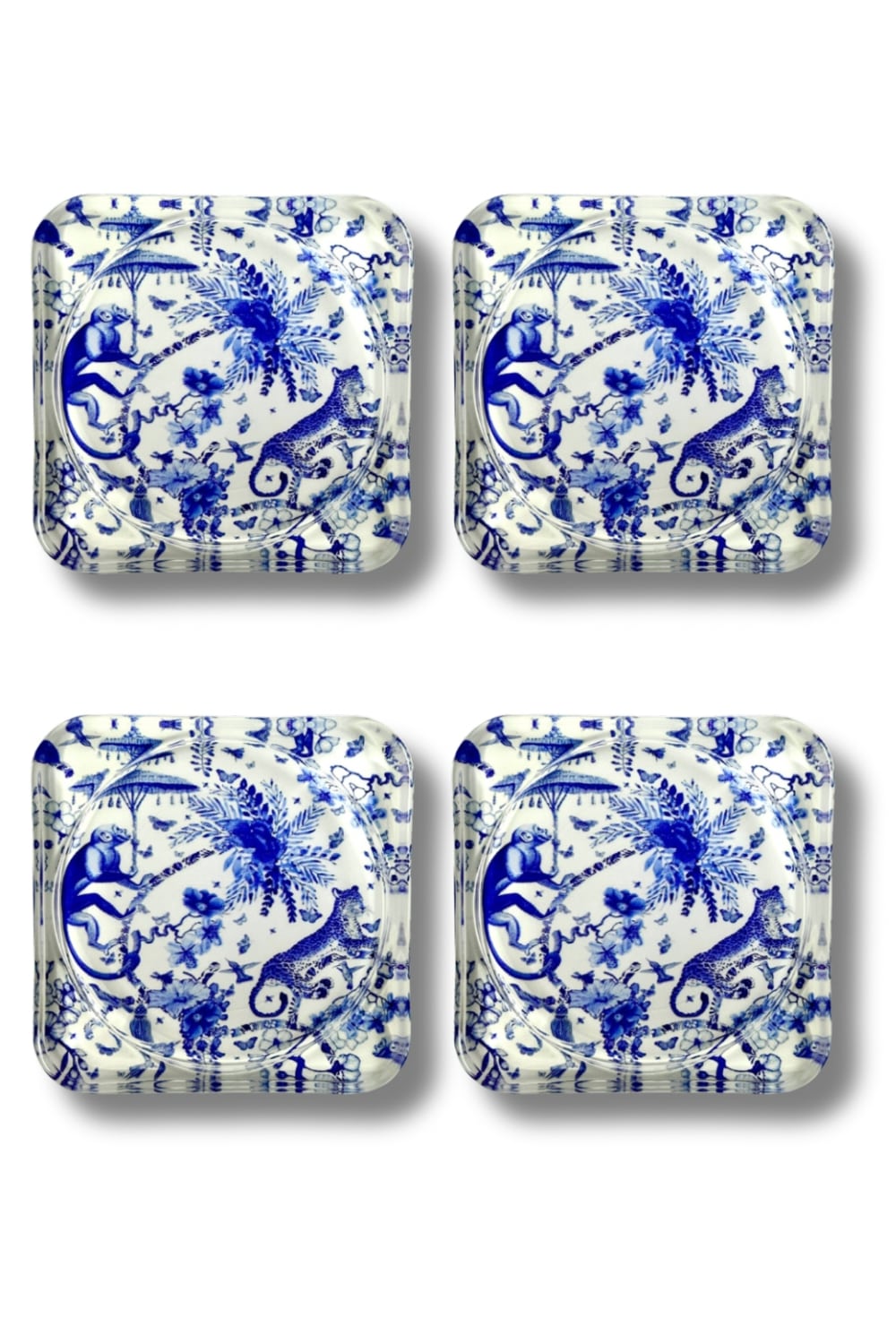 Rooms Design Studio-Bleu Blanc Cam Bardak Altlığı 4'lü Set-Bardak Altlığı-1-Milagron.com