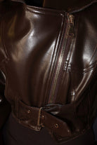 Kadın Acı Kahve Kalın Vatkalı Belden Kemerli Suni Deri Kısa Ceket Der01 - 4