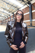 Roselenda Kadın Siyah Kalın Vatkalı Belden Kemerli Suni Deri Kısa Ceket Der01 - 9