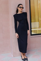 Kadın Siyah Uzun Kollu Midi Elbise - 0