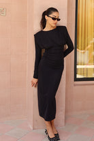 Kadın Siyah Uzun Kollu Midi Elbise - 3