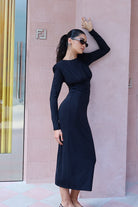 Kadın Siyah Uzun Kollu Midi Elbise - 4