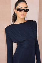 Kadın Siyah Uzun Kollu Midi Elbise - 5