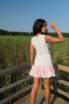 Roselenda-Pembe Volanlı Beyaz Midi Elbise-Elbise-2-Milagron.com