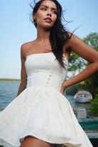 Roselenda-Roselenda Beyaz Bel Detaylı Mini Elbise-Elbise-1-Milagron.com