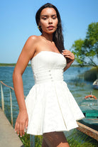 Roselenda-Roselenda Beyaz Bel Detaylı Mini Elbise-Elbise-2-Milagron.com