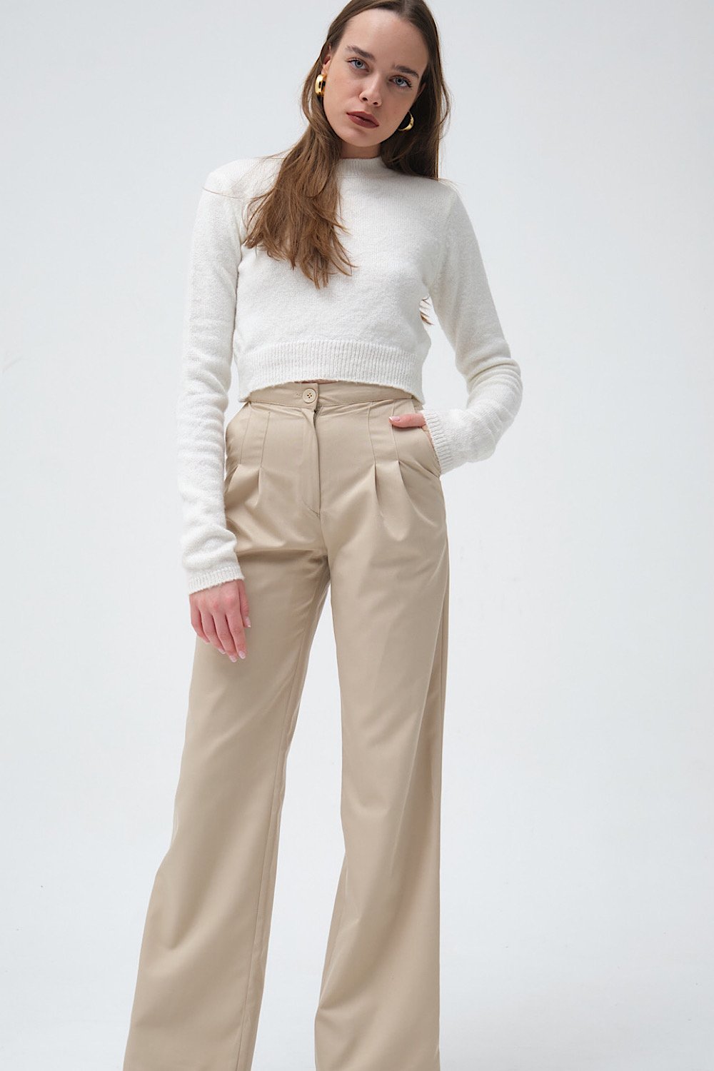 Roselenda-San Pedro Beige Pants-Kumaş Pantolon-1-Milagron.com