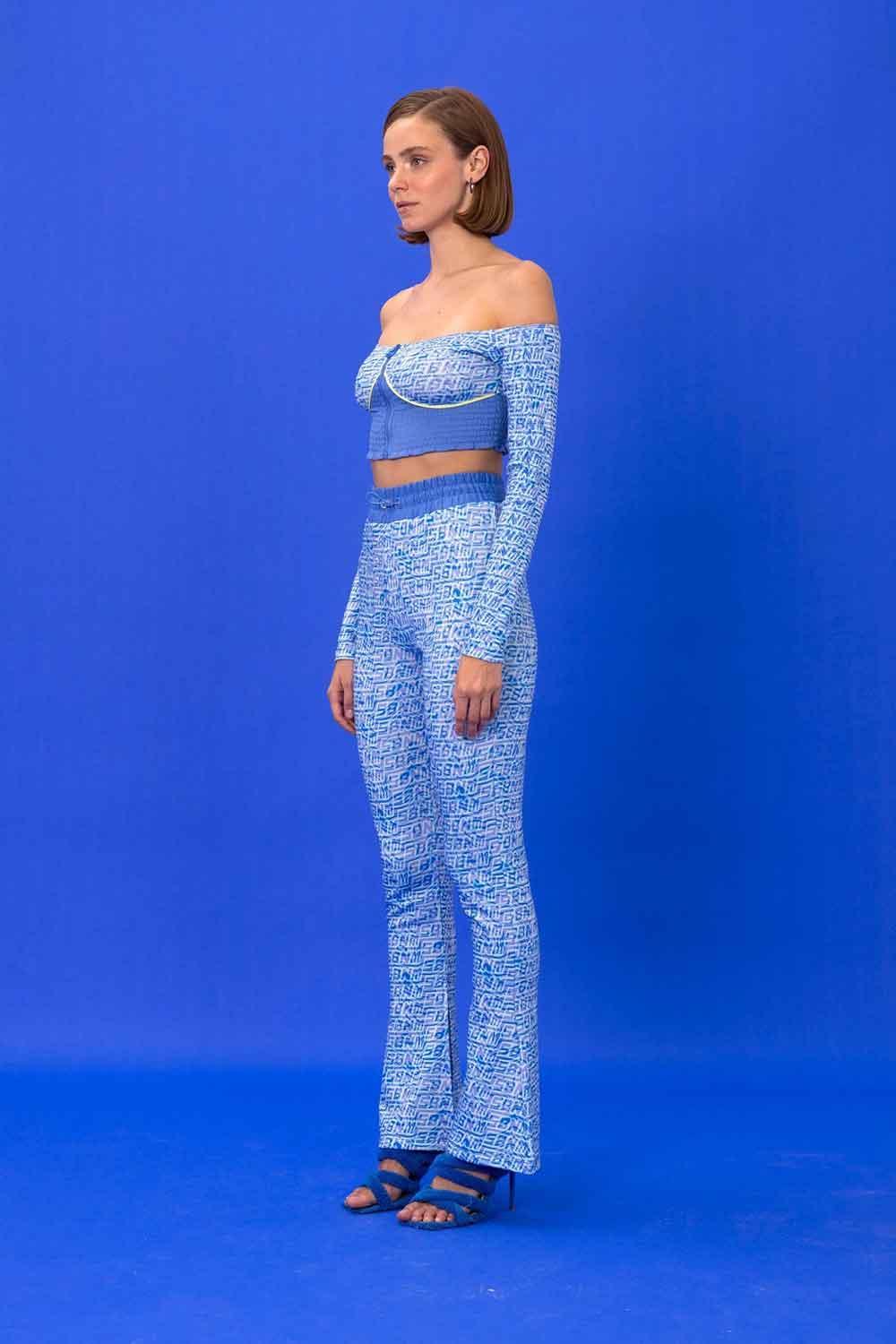 SBNM-Navy Logomania Biker Flare Pants-Pantolon-2-Milagron.com