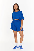 SBNM-Pull On Yoga Shorts In Blue-Şort-5-Milagron.com
