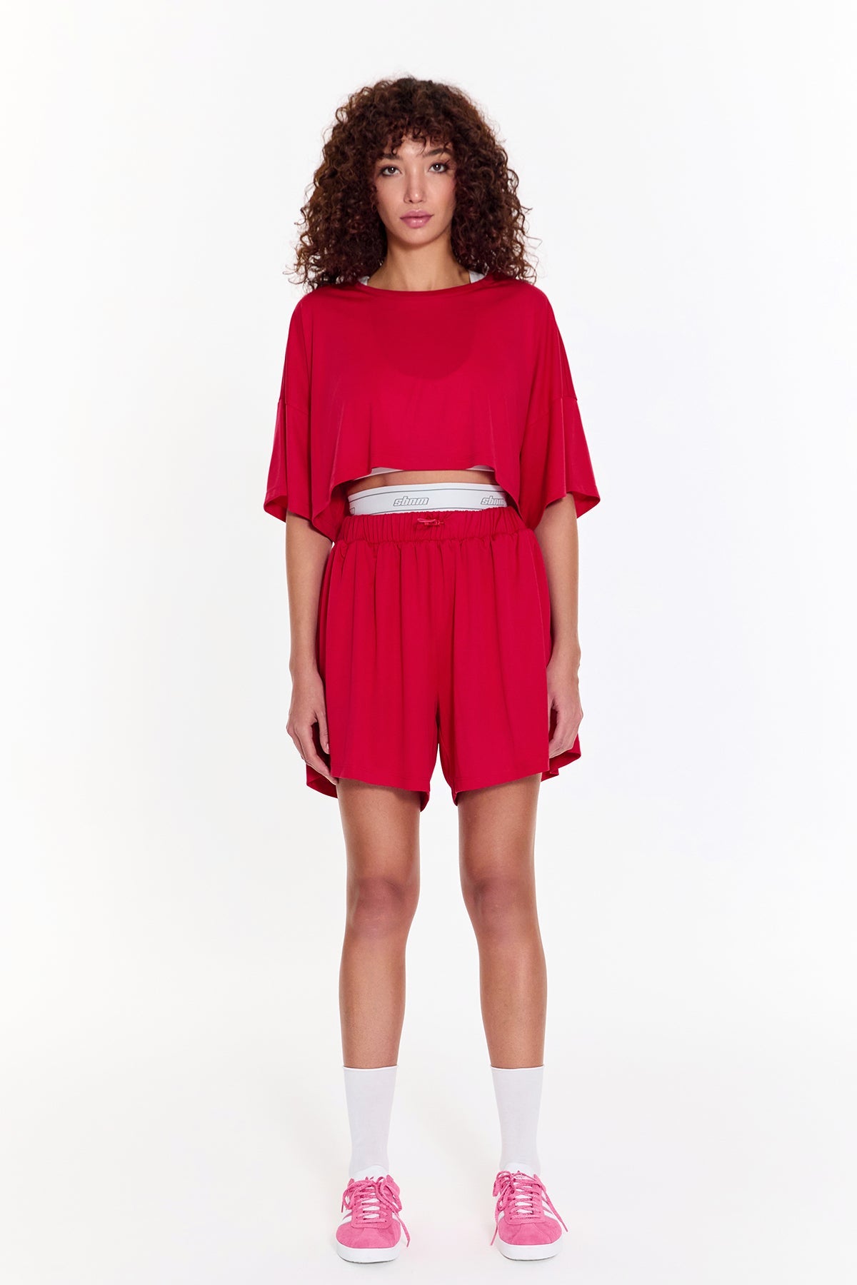 SBNM-Pull On Yoga Shorts In Pink-Şort-1-Milagron.com