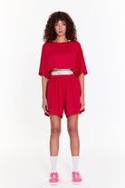 SBNM-Pull On Yoga Shorts In Pink-Şort-1-Milagron.com