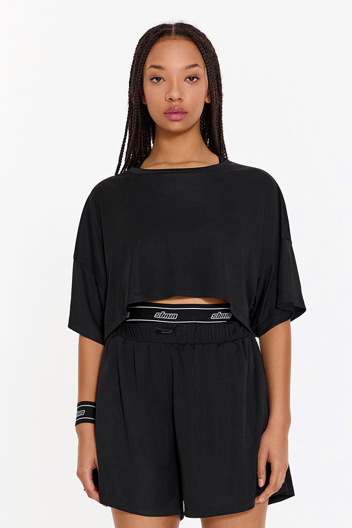 SBNM-Pull On Yoga Tee In Black-T-Shirts-1-Milagron.com