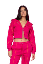 SBNM-Ruby Pink Zip Up Cropped Hoodie-Sweatshirts & Hoodies-1-Milagron.com