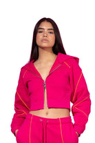 SBNM-Ruby Pink Zip Up Cropped Hoodie-Sweatshirts & Hoodies-2-Milagron.com