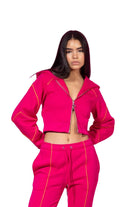 SBNM-Ruby Pink Zip Up Cropped Hoodie-Sweatshirts & Hoodies-3-Milagron.com