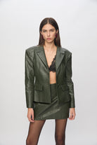 Broole Vegan Leather Blazer In Khaki
