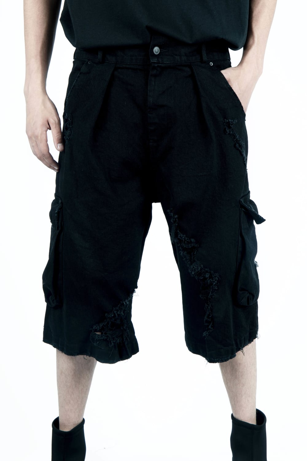 Saint Alen-Rebel Black Denim Short-Şort-5-Milagron.com