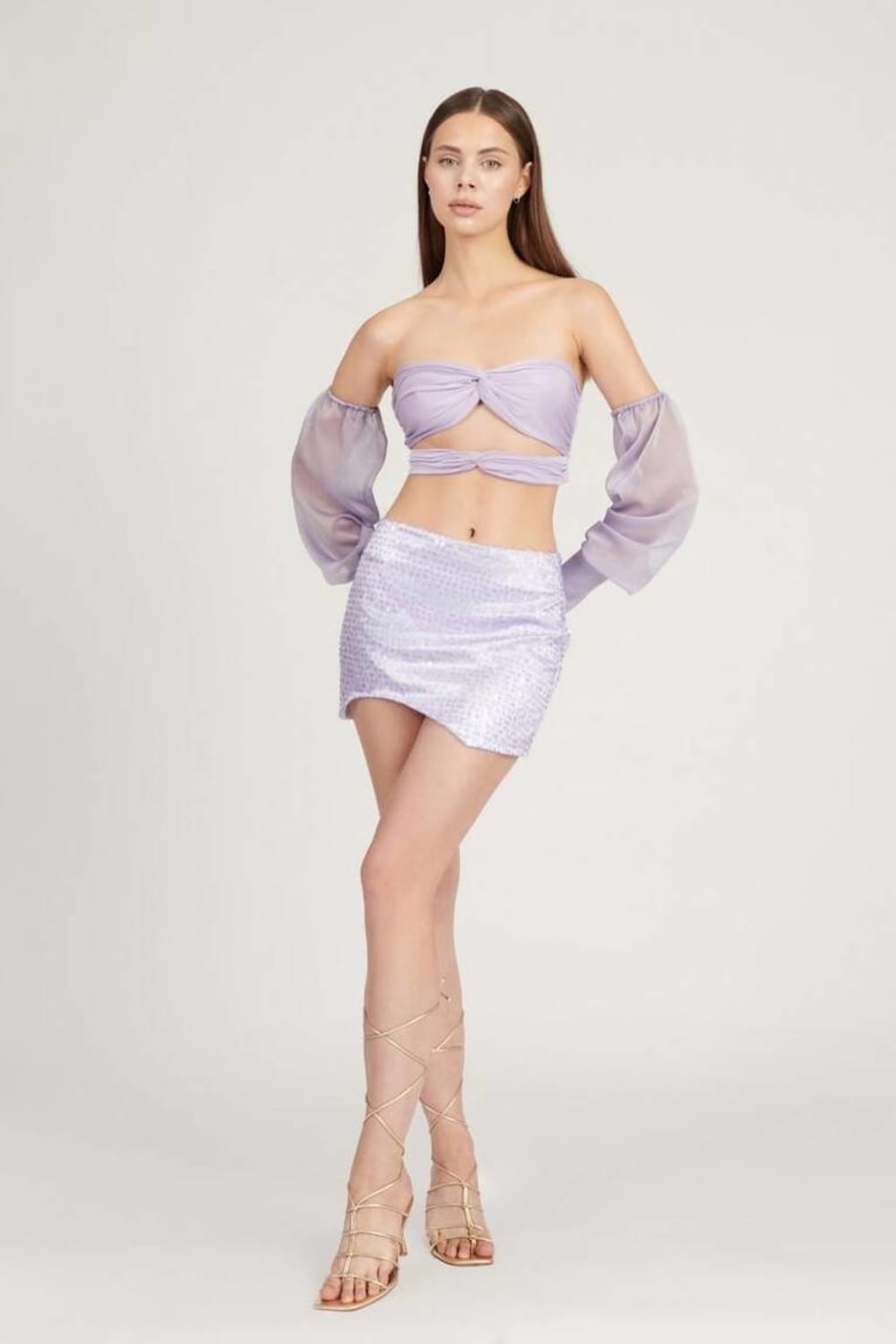 Saléa-Gilded Top With Chiffen Sleeves And Draped Details-Top-1-Milagron.com