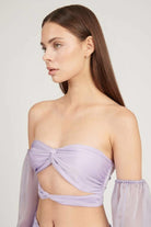 Saléa-Gilded Top With Chiffen Sleeves And Draped Details-Top-3-Milagron.com